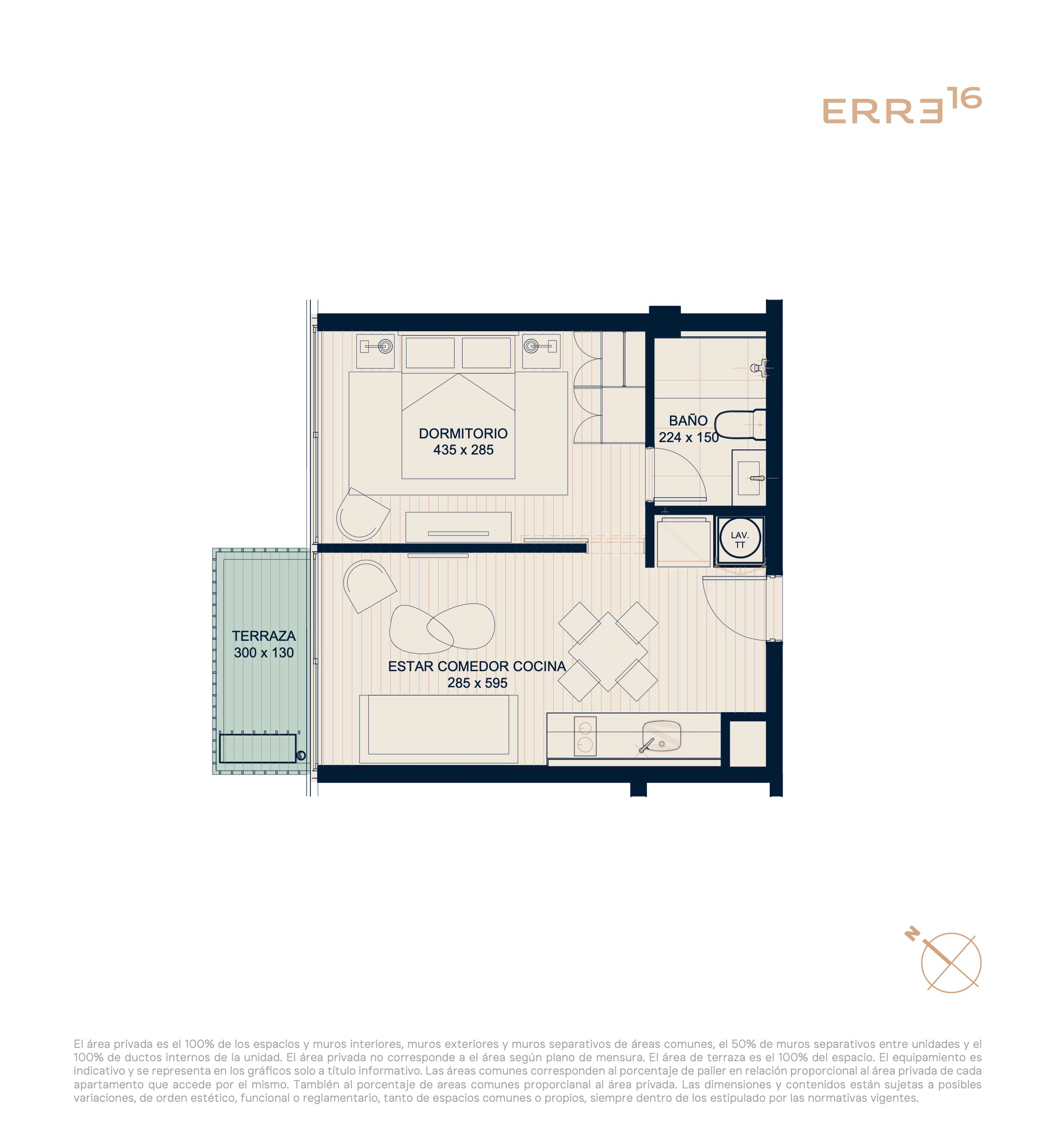 Unidad 08 · Desde USD 132.067 — 1 dormitorio — Erre16