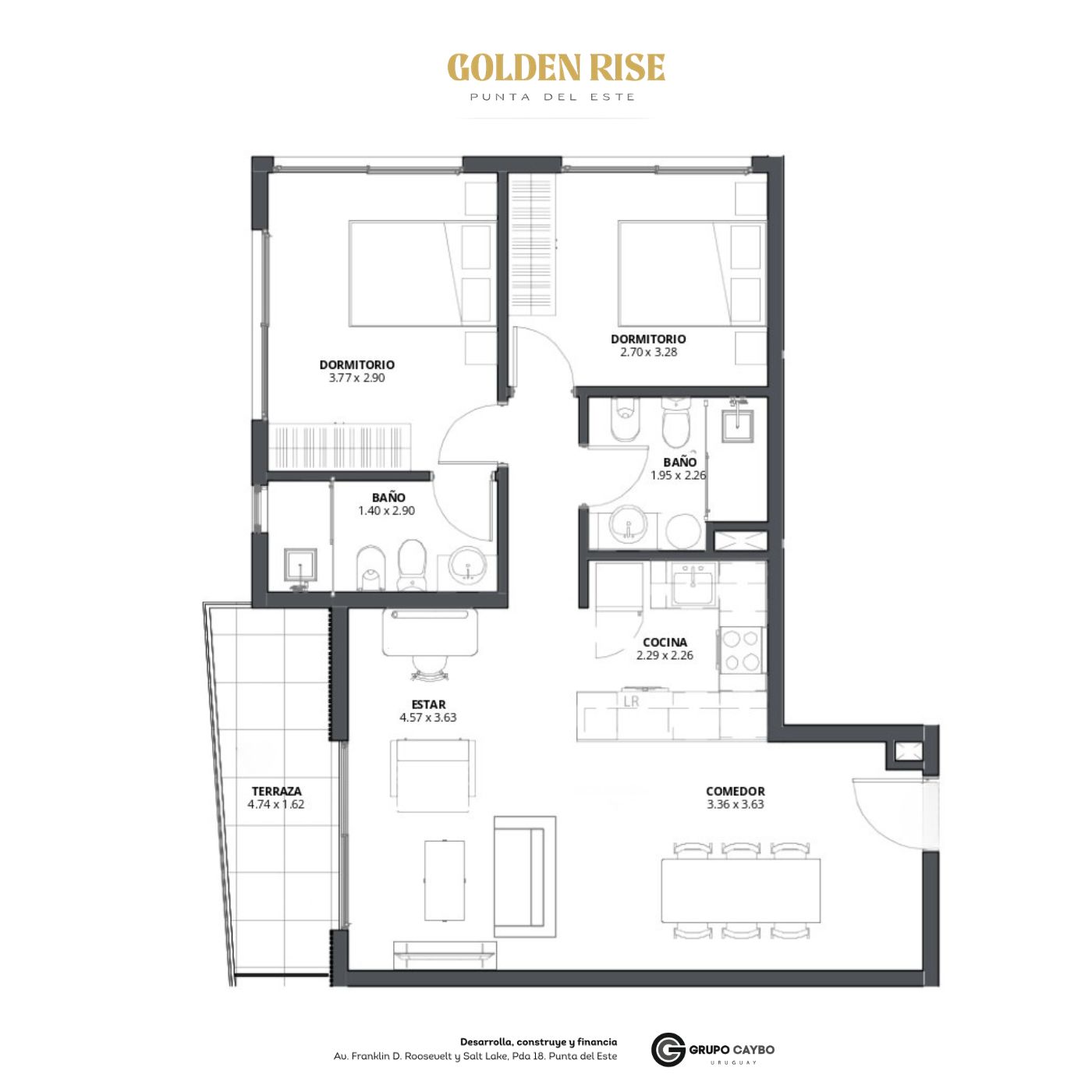 2 dormitorios - Golden Rise Punta del Este