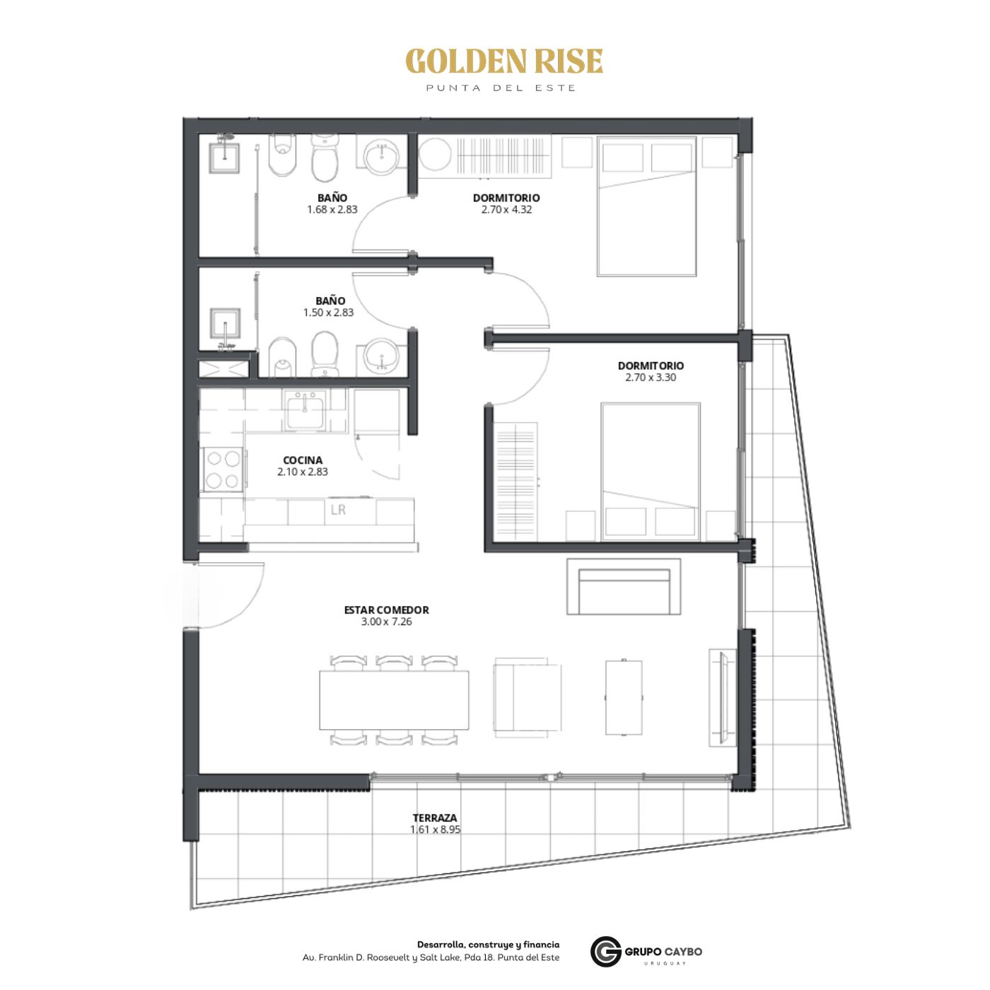 2 dormitorios amplio - Golden Rise Punta del Este