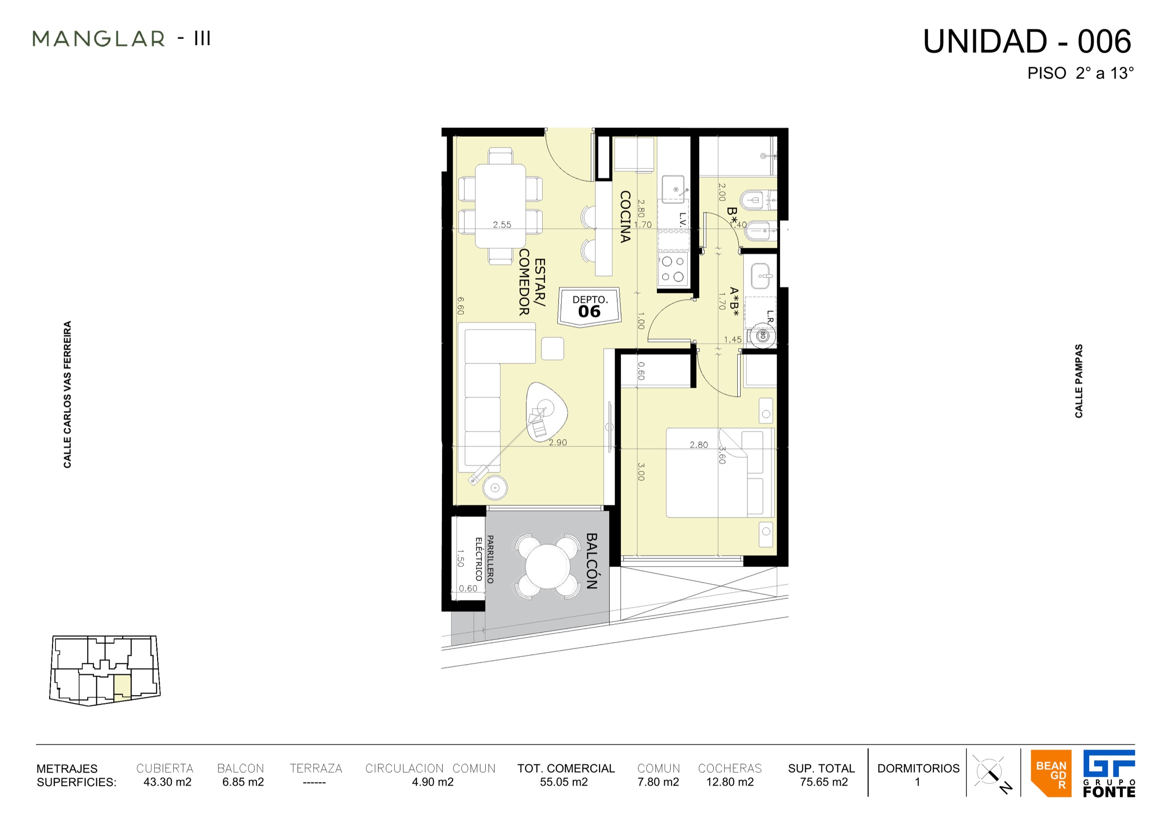 Tipo 06 · Desde USD 203.200 — 1 dormitorio — Manglar Umbra Punta del Este