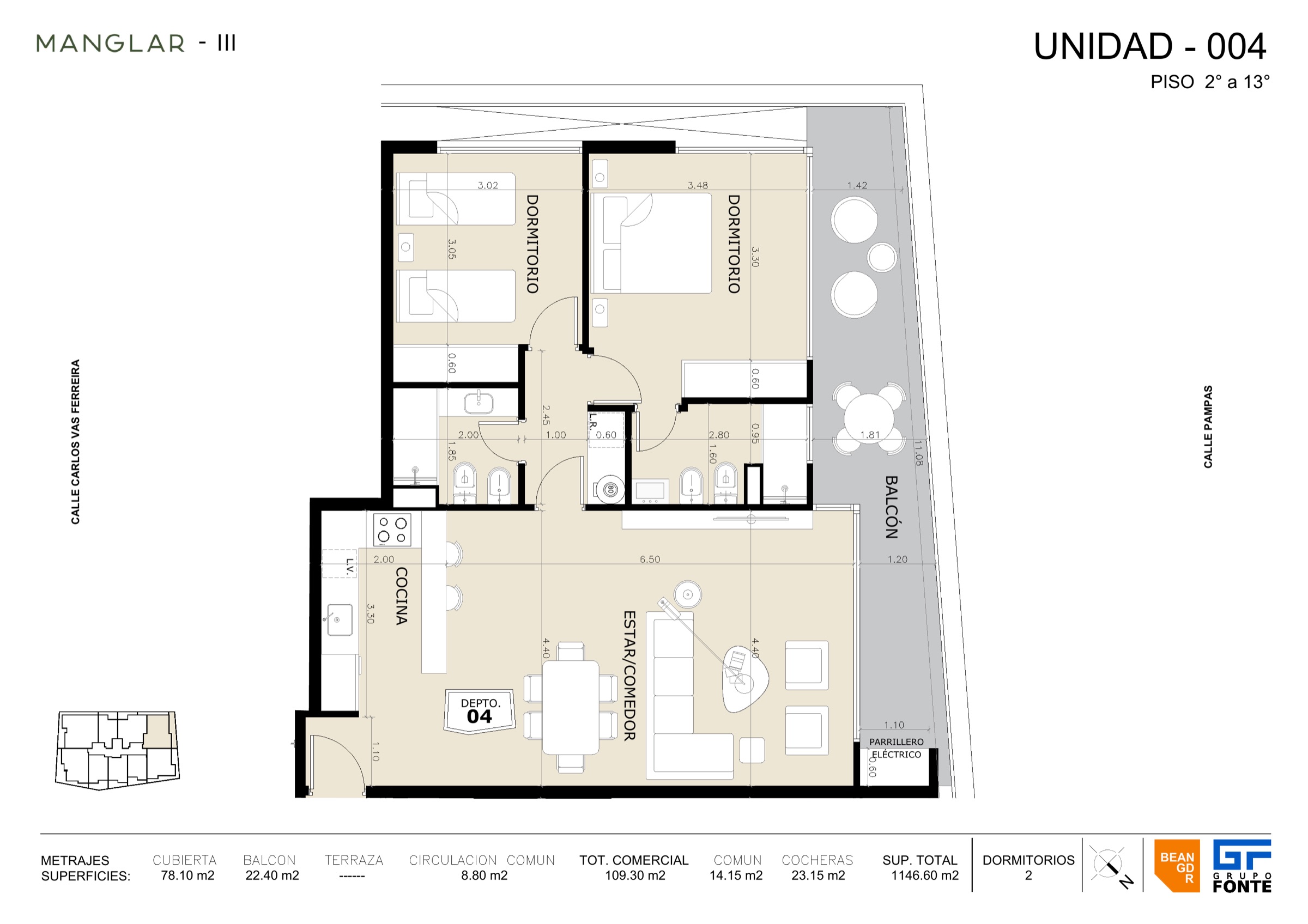 Tipo 04 · Desde USD 271.300 — 2 dormitorios — Manglar Umbra Punta del Este