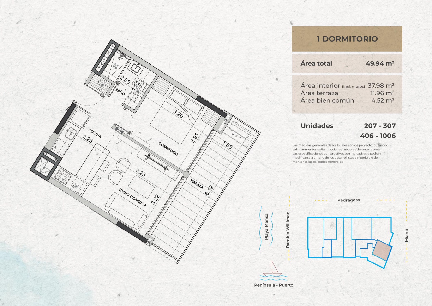 Tipo C · Unidades 207, 307, 406, 1006 — 1 dormitorio — Mansa Mood 5 — Beach Residences