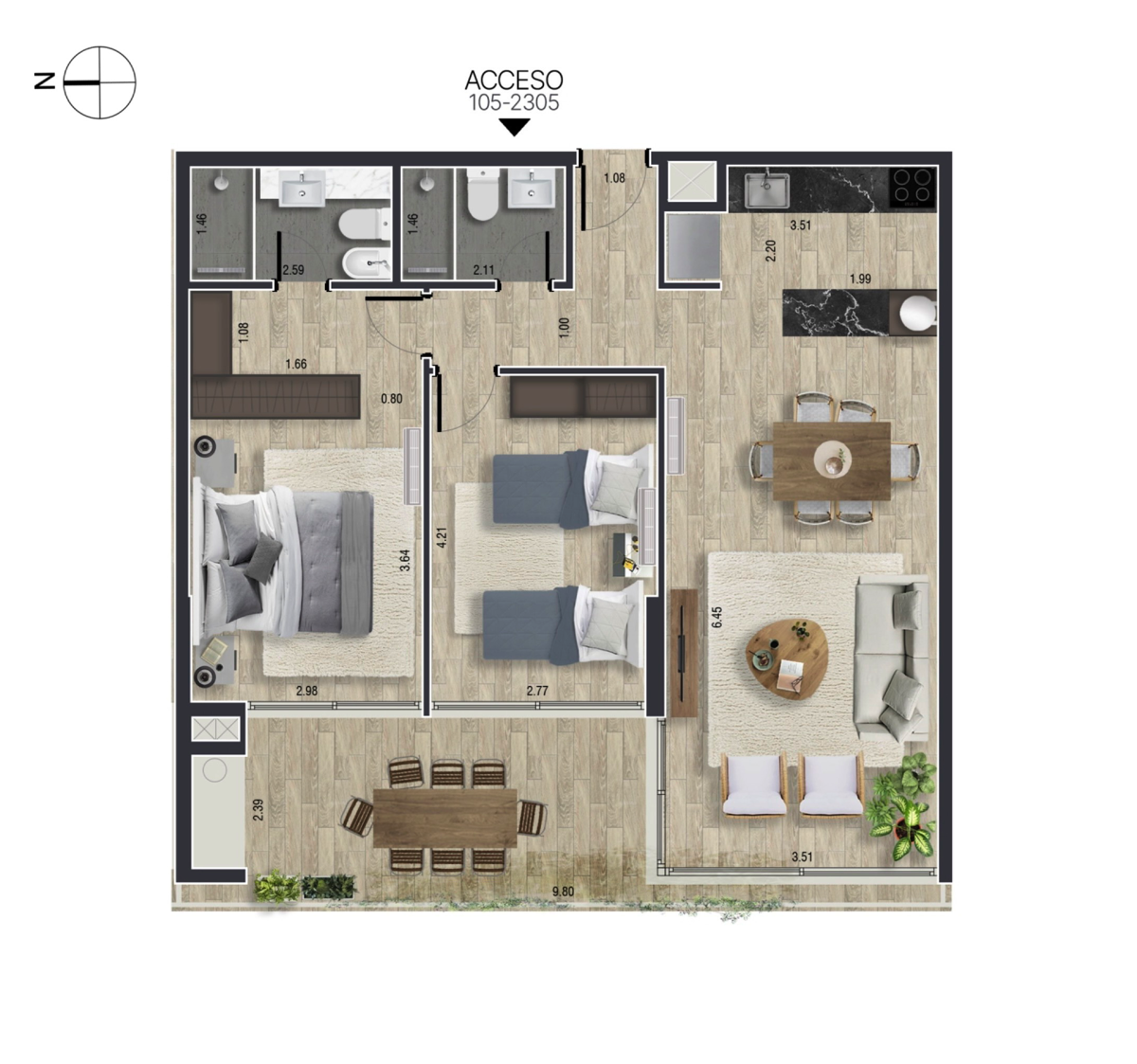 2 dormitorios - Sunset Tower Punta del Este